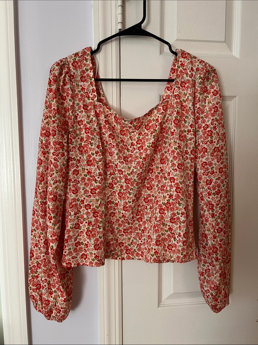 Lush x Stitch Fix Womens Size XL Peach Floral Print Smocked Open Back Blouse 502